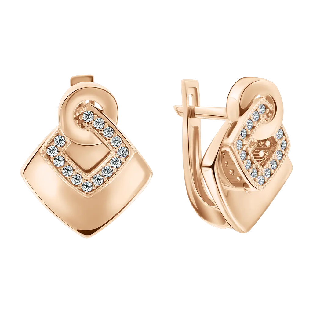 Product image 1 of the product “Drop Earrings “Intertwined Squares with Stones” in 585 Rose Gold with Cubic Zirconia ”