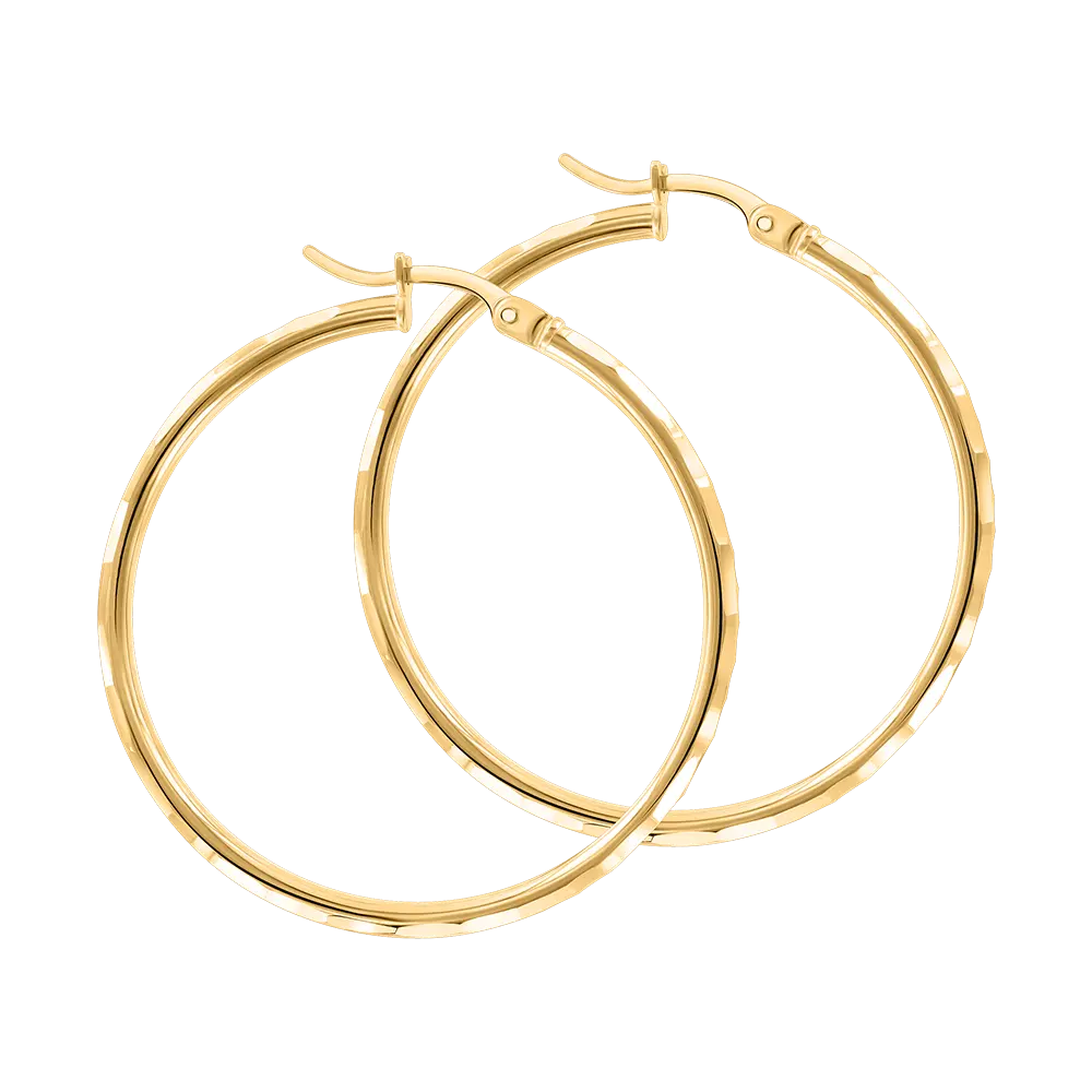 Artikelbild 1 des Artikels “Ohrringe „Creolen mit Diamantschliff“ aus 585 Gelbgold, Ø 32 mm “