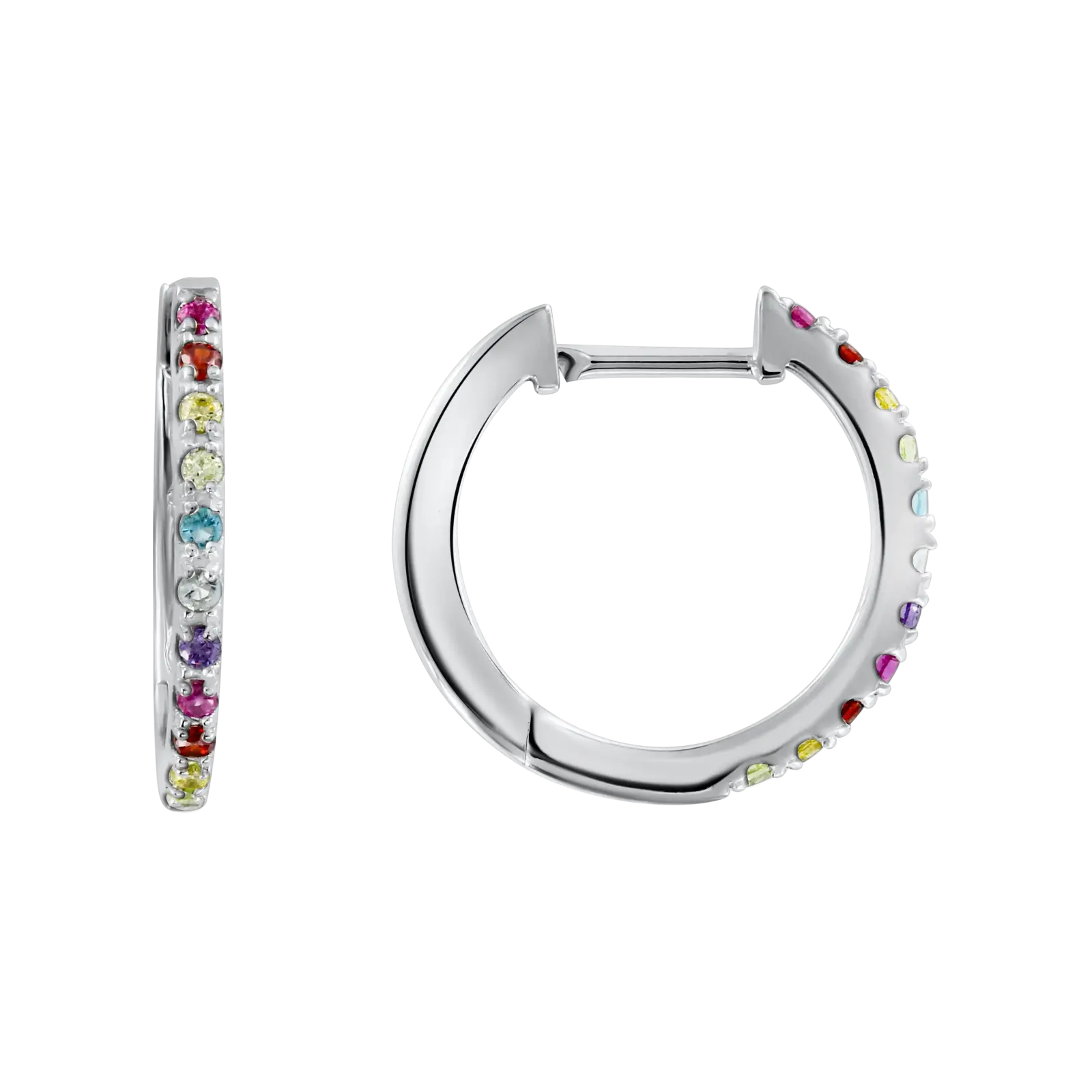 Product image 1 of the product “Earrings “Hoops with Rainbow Stones” in 925 Sterling Silver with Cubic Zirconia ”