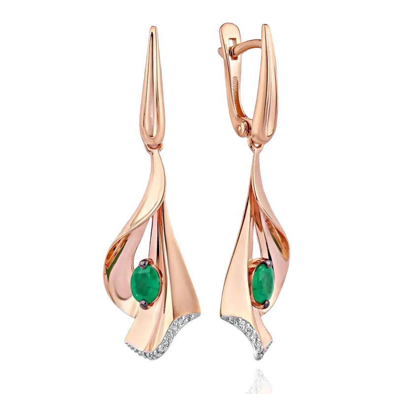 Product image 1 of the product “Earrings “Calla Lily” in 585 Rose Gold with Diamonds and Emerald ”