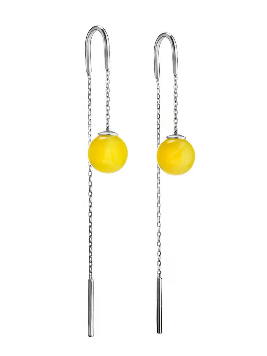 Artikelbild 1 des Artikels “Ohrringe „Ketten-Durchzieher mit Kugel“ aus 925 Silber mit Bernstein, Länge 60 mm “