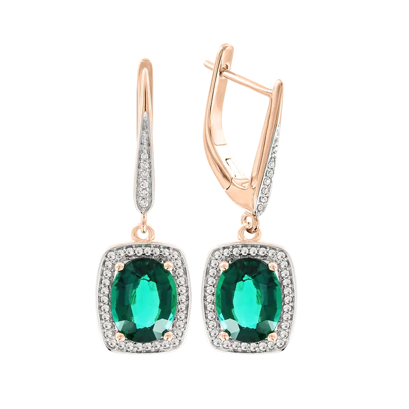 Product image 1 of the product “Earrings “Cushion in Stone Halo” in 585 Rose Gold with Diamonds and Synthetic Emerald ”