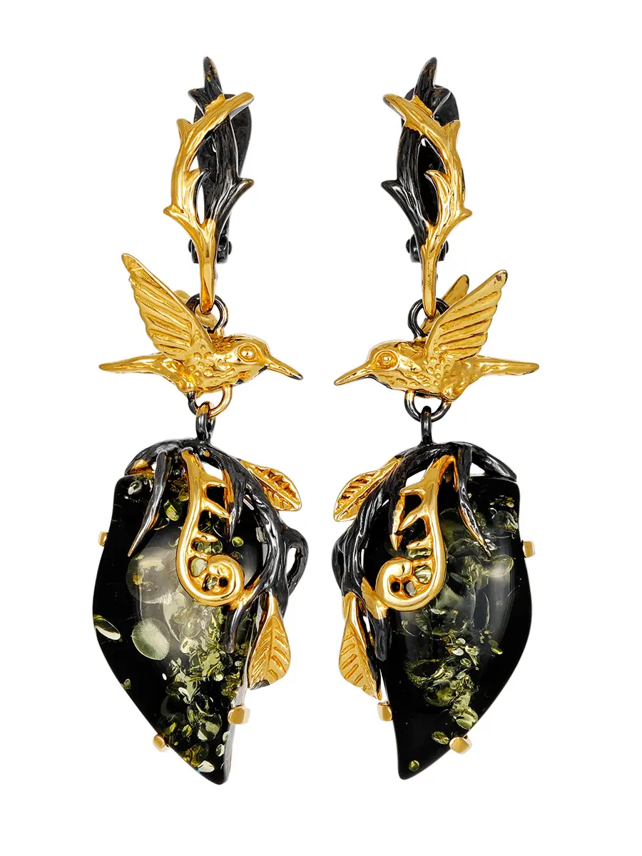 Artikelbild 1 des Artikels “Ohrringe „Kolibri im Rankenstil“ aus 925 Silber vergoldet mit Bernstein “