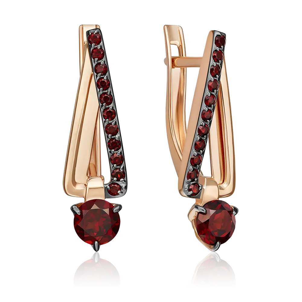 Product image 1 of the product “Earrings “Crossing Stone Rows” in 585 Rose Gold with Garnet ”