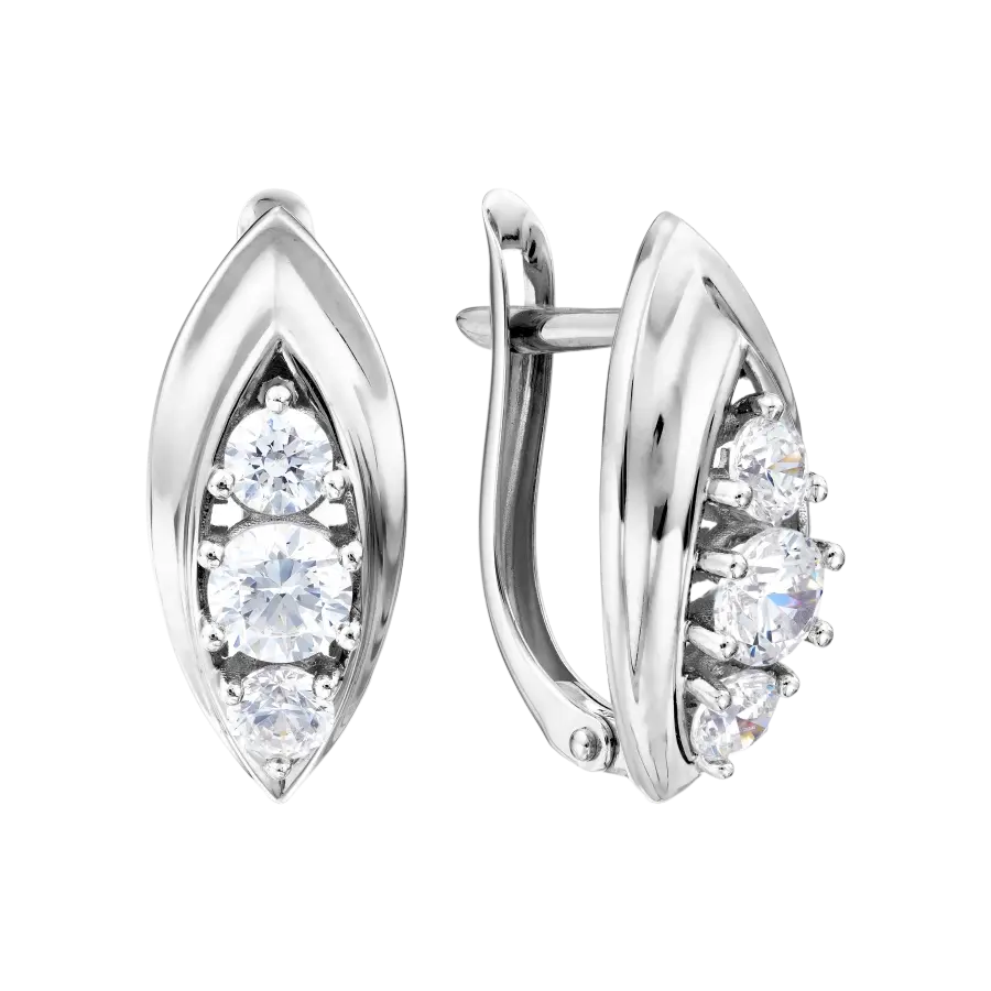 Product image 1 of the product “Earrings “Navette with Three Stones” in 585 White Gold with Cubic Zirconia ”