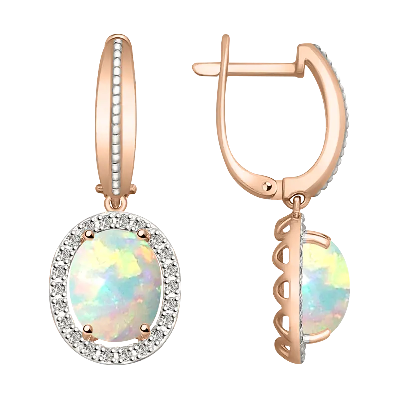 Artikelbild 1 des Artikels “Ohrringe „Oval im Steinkranz“ aus 585 Rotgold mit Brillanten und Opal “