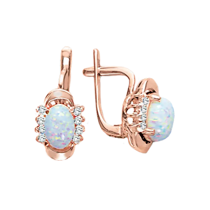 Product image 1 of the product “Earrings “Oval in Scalloped Halo” in 585 Rose Gold with Cubic Zirconia and Opal ”
