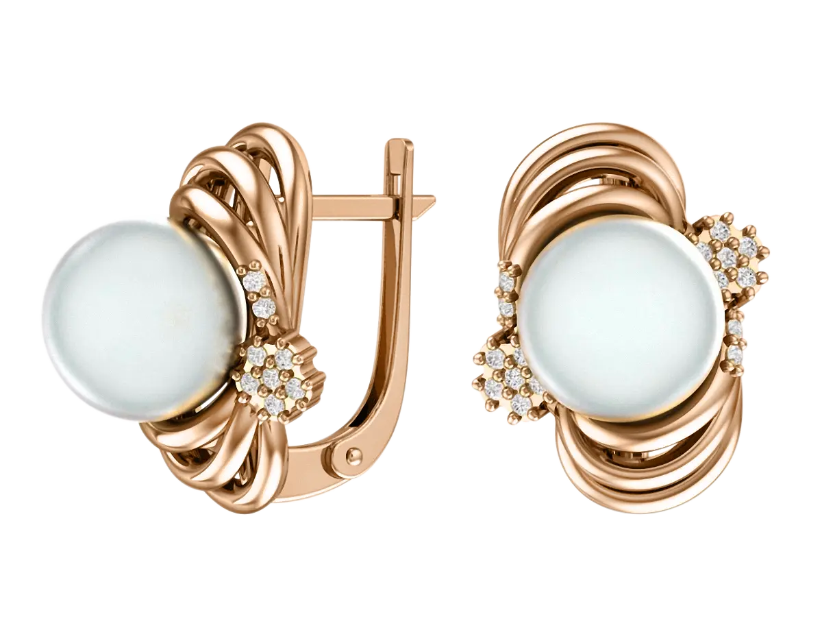 Product image 1 of the product “Earrings “Pearl with Loop Band” in 585 Rose Gold with Cubic Zirconia and Pearls ”
