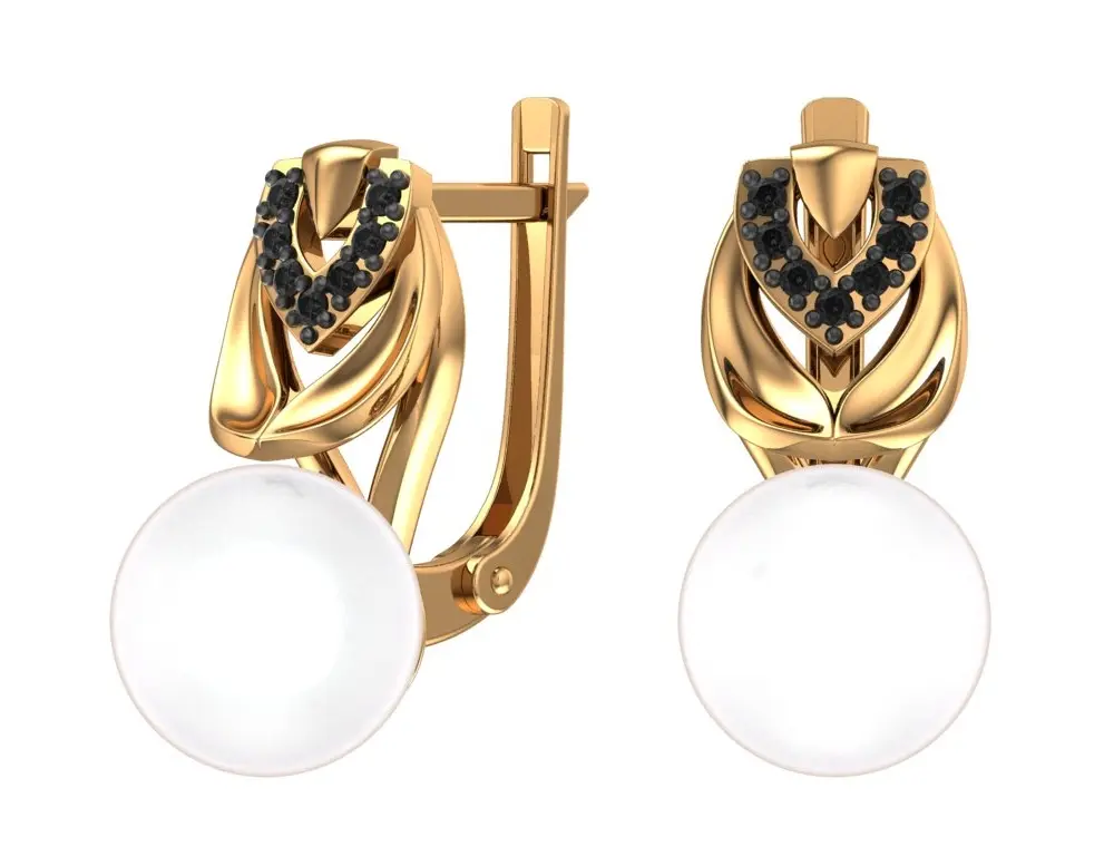 Artikelbild 1 des Artikels “Ohrringe „Perle mit schwarzen Steinen“ aus 585 Gelbgold mit Zirkonia und Perlen “