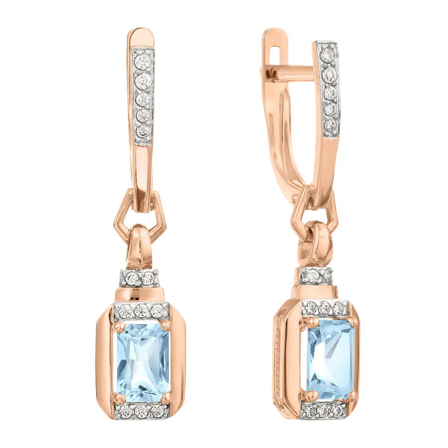 Product image 1 of the product “Earrings “Rectangle in Stone Frame” in 585 Rose Gold with Cubic Zirconia and Topaz ”