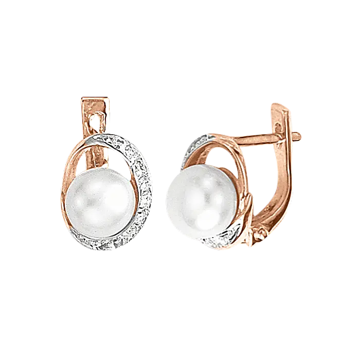 Product image 1 of the product “Earrings “Ring with Pearl” in 585 Two-Tone Gold with Cubic Zirconia and Pearls ”