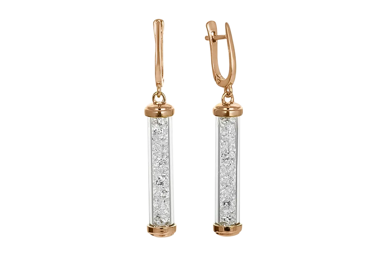 Artikelbild 1 des Artikels “Ohrringe „Röhrchen mit Kristallsplittern“ aus 925 Silber vergoldet mit Schmuckglas, Höhe 49 mm “