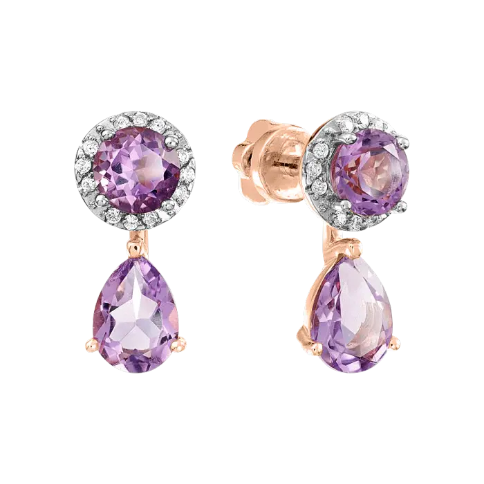Artikelbild 1 des Artikels “Ohrringe „Rund im Kranz mit Tropfen“ aus 585 Bicolor-Gold mit Zirkonia und Amethyst “