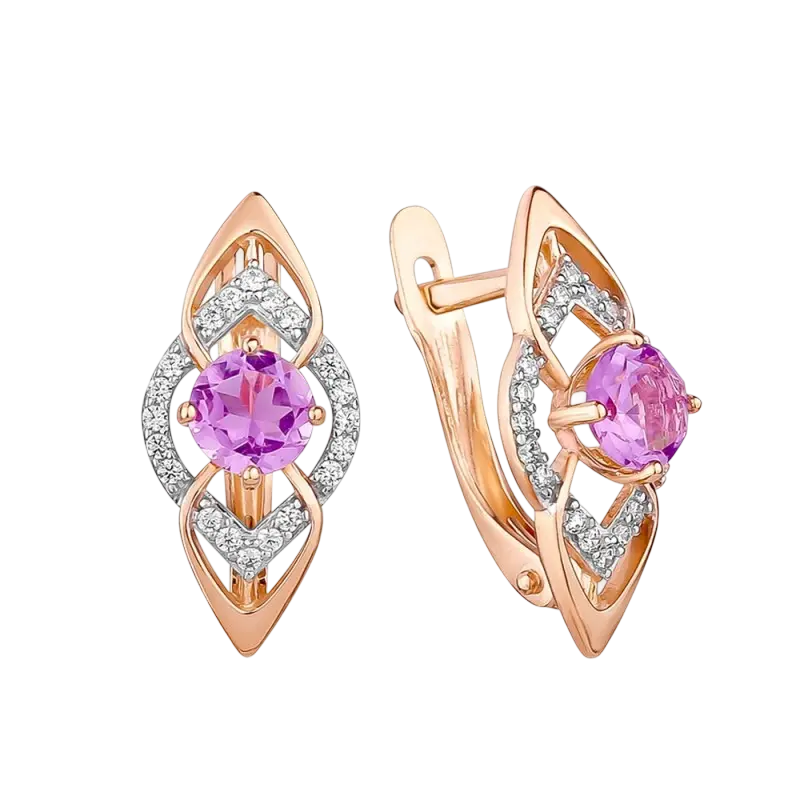 Artikelbild 1 des Artikels “Ohrringe „Rund in Rautenrahmen“ aus 585 Rotgold mit Zirkonia und Amethyst “