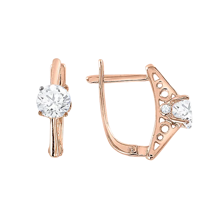 Product image 1 of the product “Earrings “Solitaire with Lattice” in 585 Rose Gold with Swarovski Crystals ”