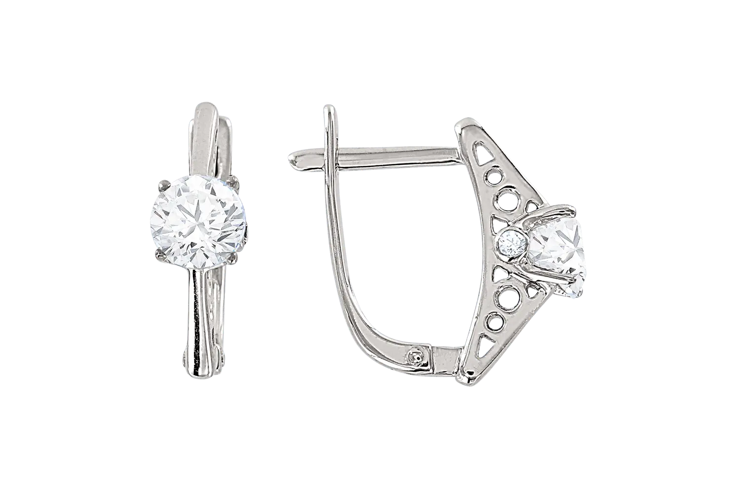 Product image 1 of the product “Earrings “Solitaire with Lattice” in 585 White Gold with Cubic Zirconia ”
