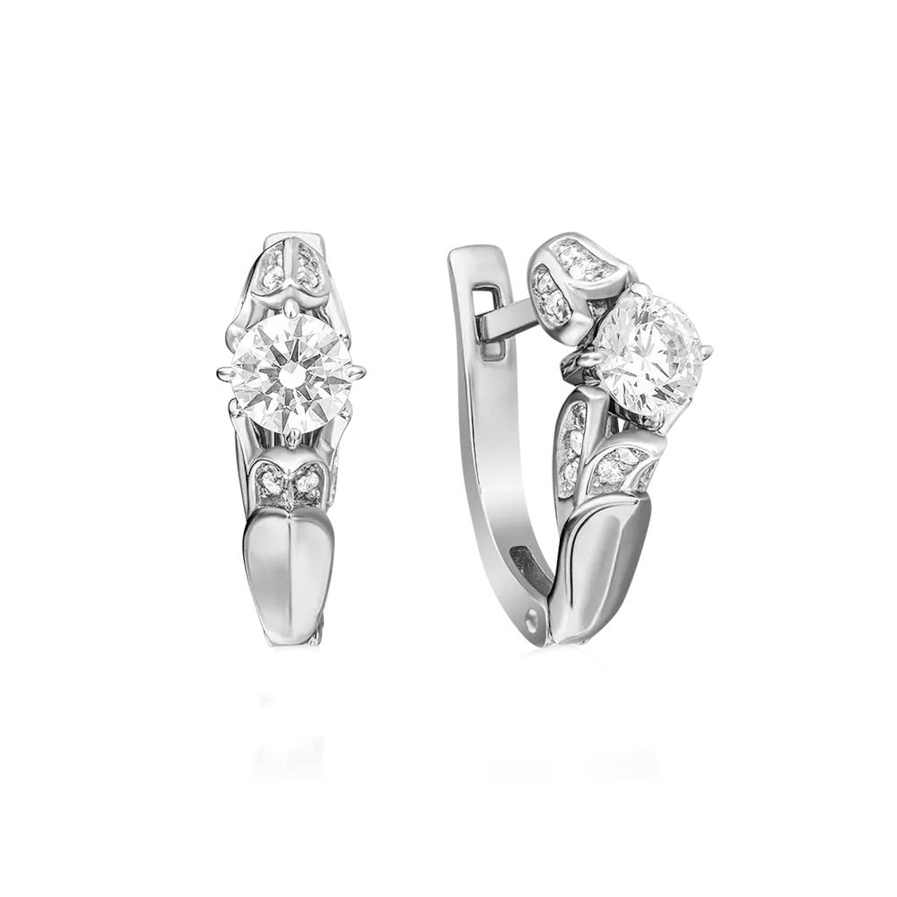 Product image 1 of the product “Earrings “Solitaire with Ornament” in 585 White Gold with Cubic Zirconia ”