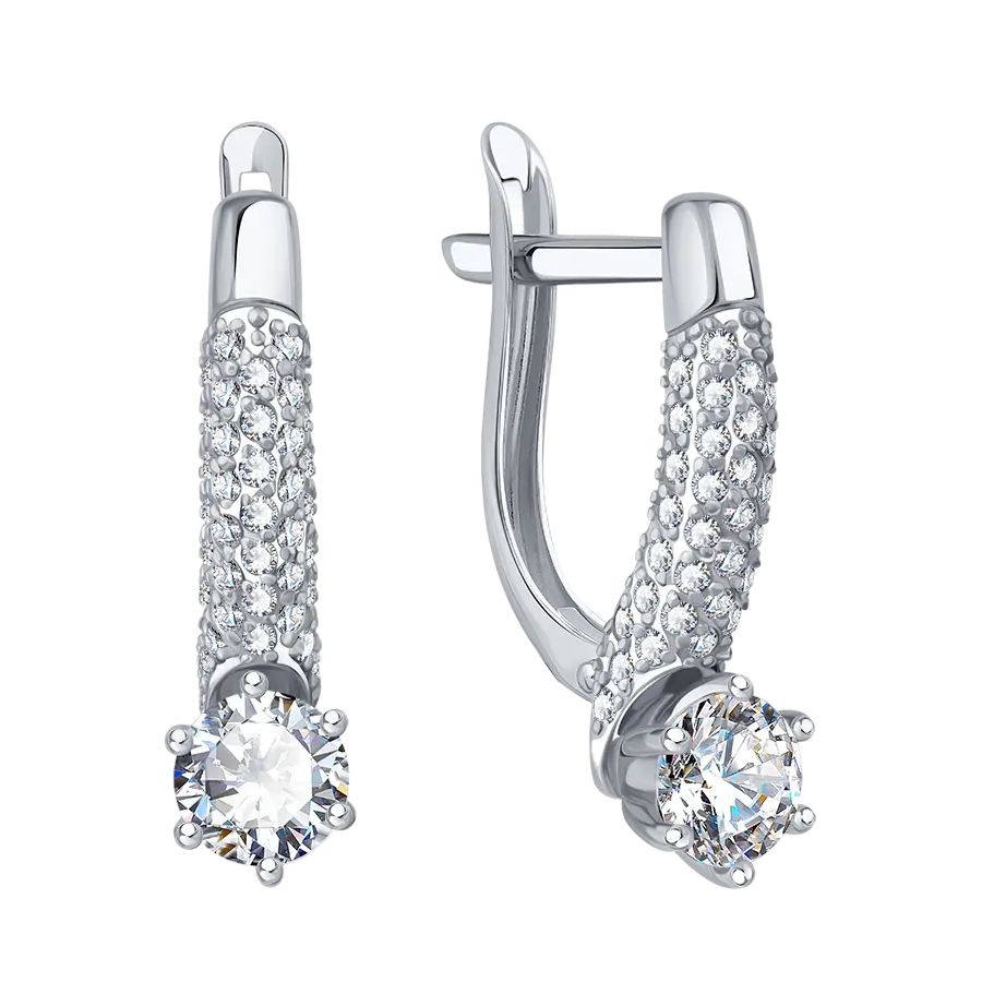 Product image 1 of the product “Earrings “Solitaire with Pavé Shank” in 585 White Gold with Cubic Zirconia ”