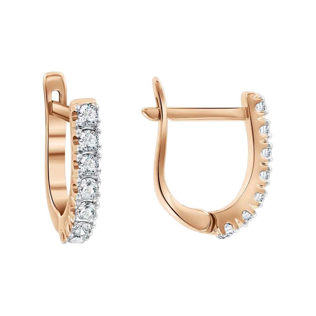 Product image 1 of the product “Earrings “Stone Row with Settings” in 585 Rose Gold with Diamonds, Height 18 mm ”