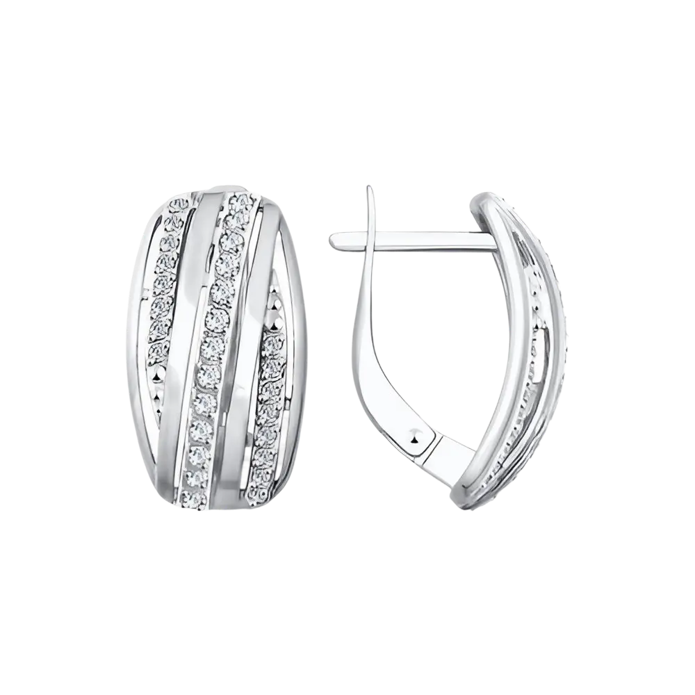 Product image 1 of the product “Earrings “Diagonal Stone Rows” in 585 White Gold with Cubic Zirconia, Height 18 mm ”