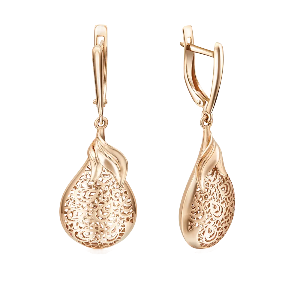 Artikelbild 1 des Artikels “Ohrringe „Tropfen mit Filigran“ aus 585 Rotgold, Höhe 42 mm “