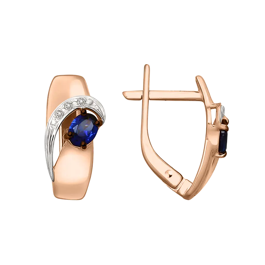 Artikelbild 1 des Artikels “Ohrringe „Welle mit Stein“ aus 585 Bicolor-Gold mit Brillanten und Saphir (synthetisch) “