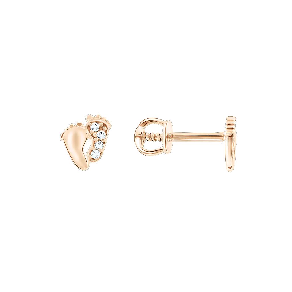 Product image 1 of the product “Stud Earrings “Baby Feet” in 585 Rose Gold with Cubic Zirconia ”