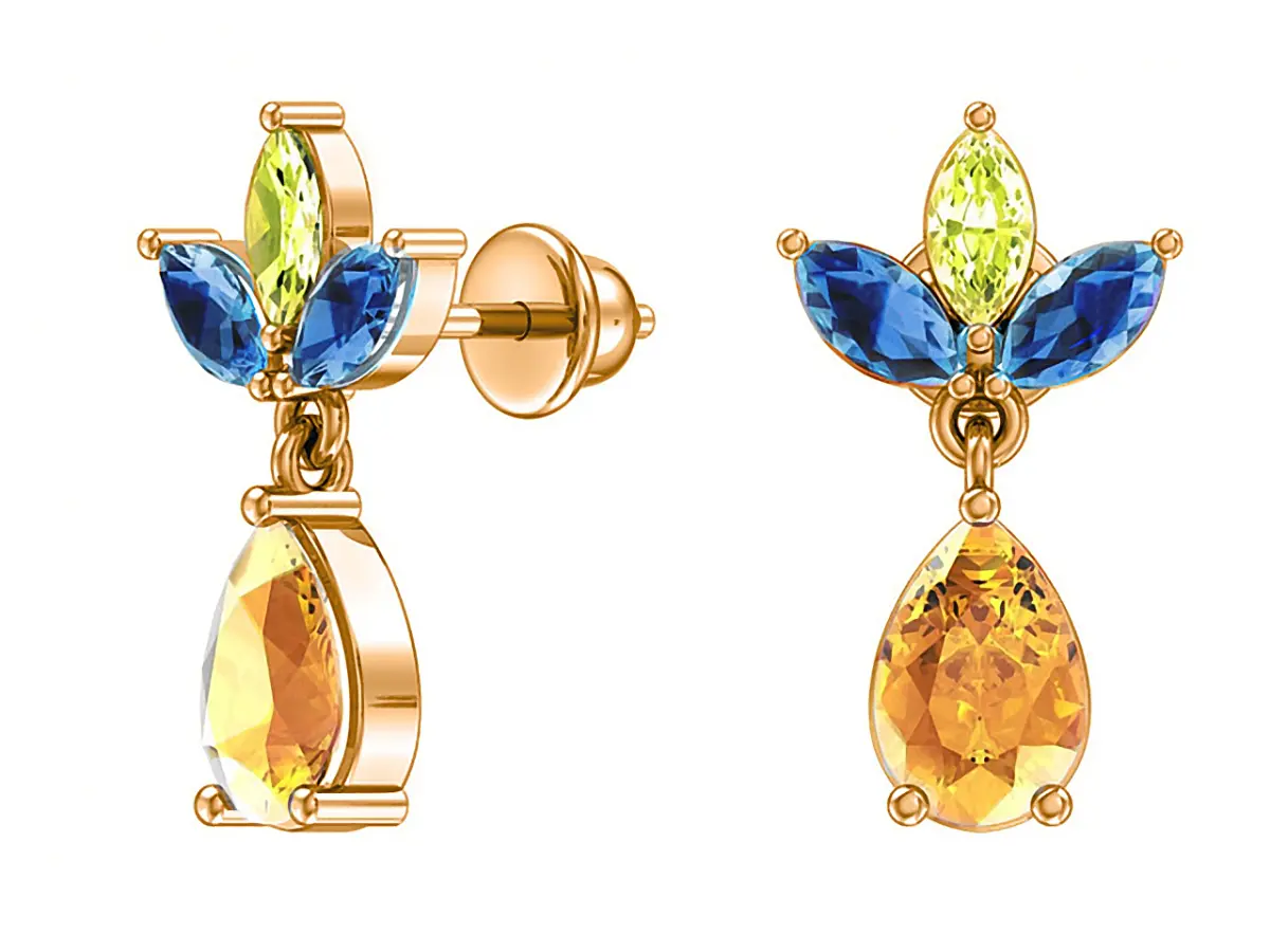 Artikelbild 1 des Artikels “Ohrstecker „Blätter mit Tropfen“ aus 585 Gelbgold mit Zirkonia “