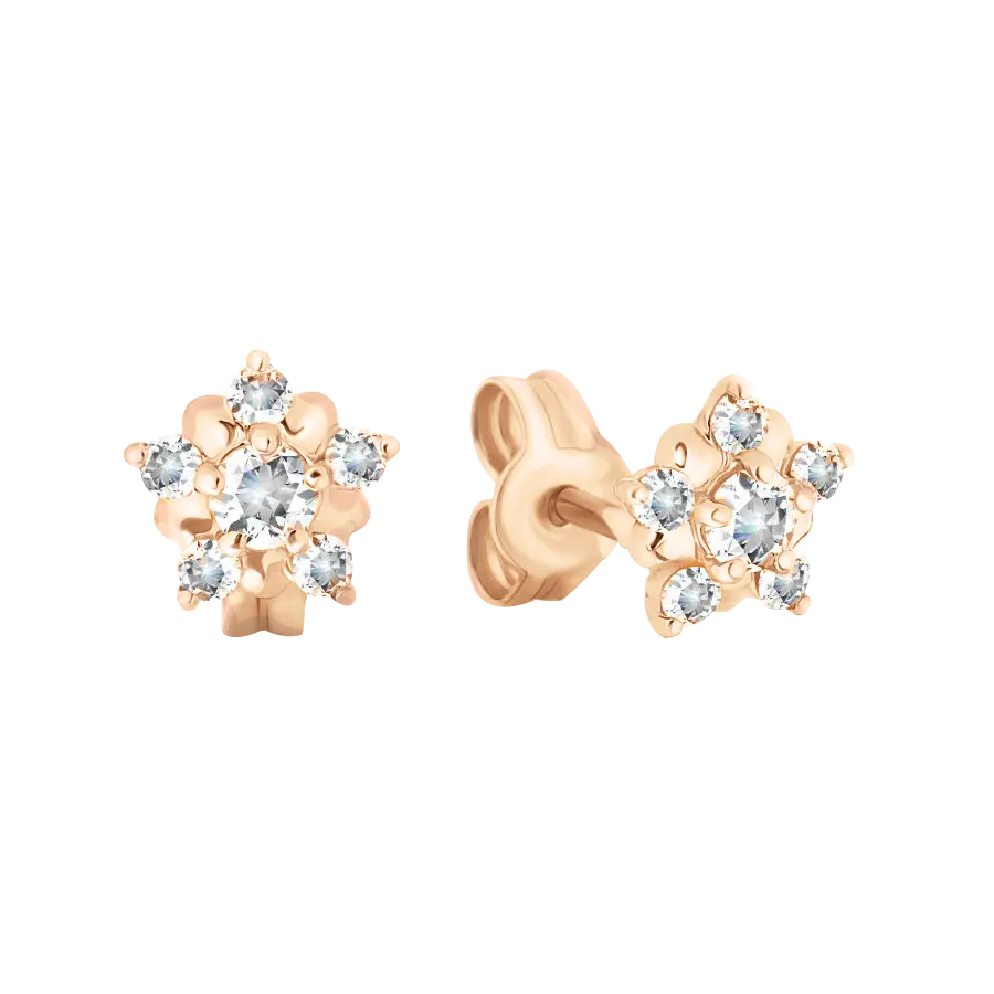 Artikelbild 1 des Artikels “Ohrstecker „Blüte mit Steinen“ aus 585 Rotgold mit Zirkonia “