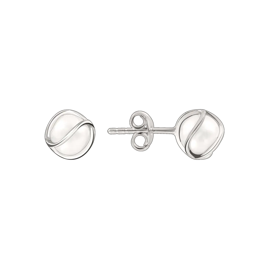 Product image 1 of the product “Stud Earrings “Wavy Disc” in 925 Sterling Silver with Pearls ”