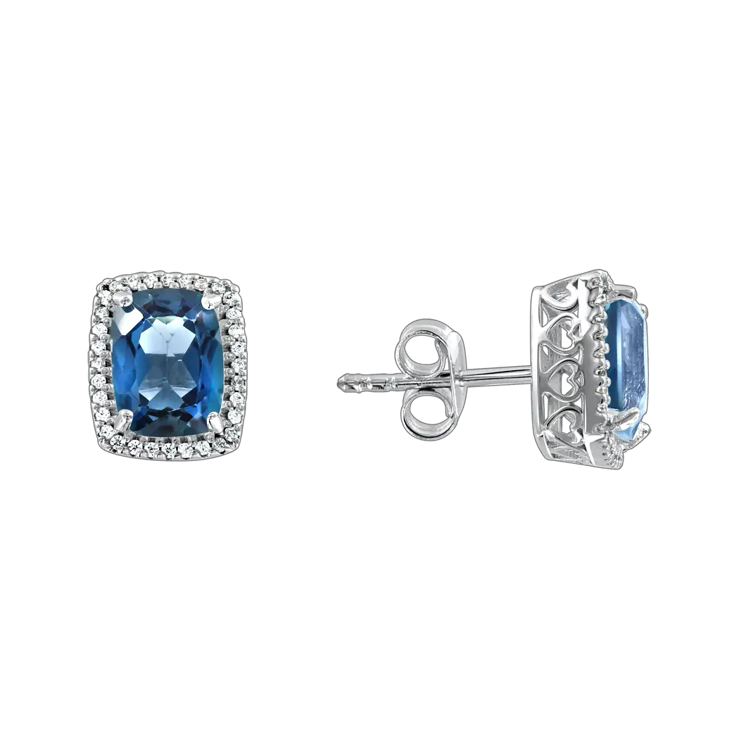 Product image 1 of the product “Stud Earrings “Cushion with Stone Halo” in 925 Sterling Silver with Cubic Zirconia and Topaz ”