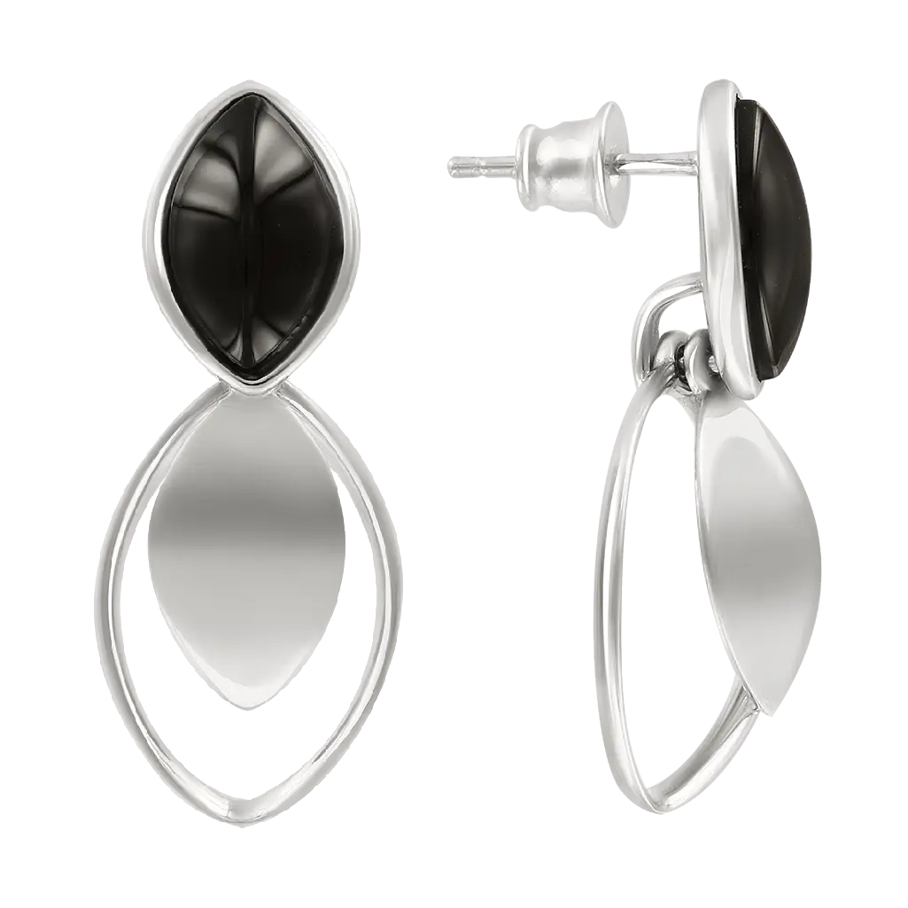 Product image 1 of the product “Stud Earrings “Navette with Open Frame” in 925 Sterling Silver with Agate ”