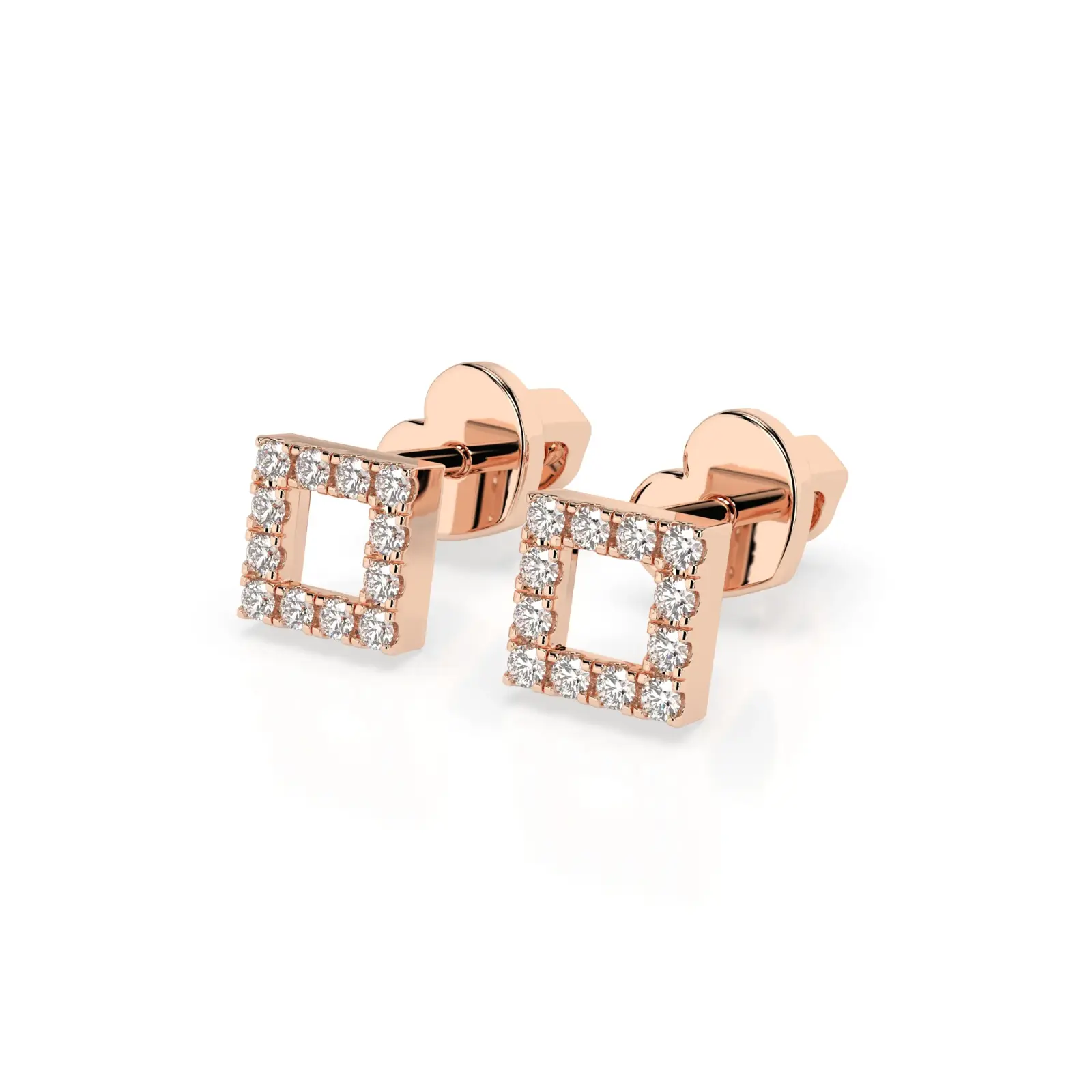Artikelbild 1 des Artikels “Ohrstecker „Offenes Quadrat mit Steinen“ aus 585 Rotgold mit Brillanten “
