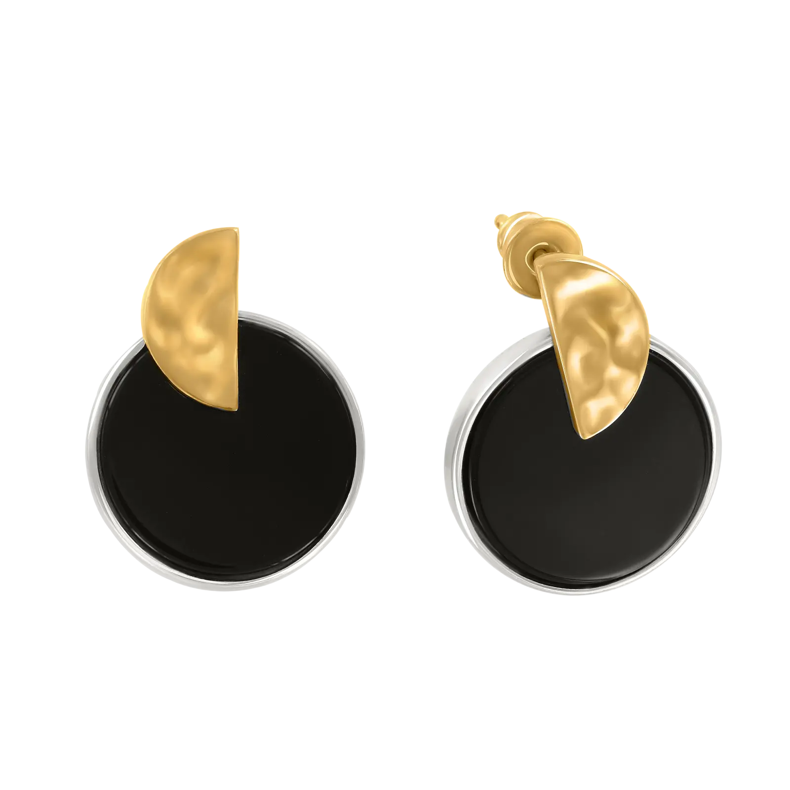 Product image 1 of the product “Stud Earrings “Onyx Disc with Crescent Moon” in Gold-Plated 925 Sterling Silver with Onyx ”