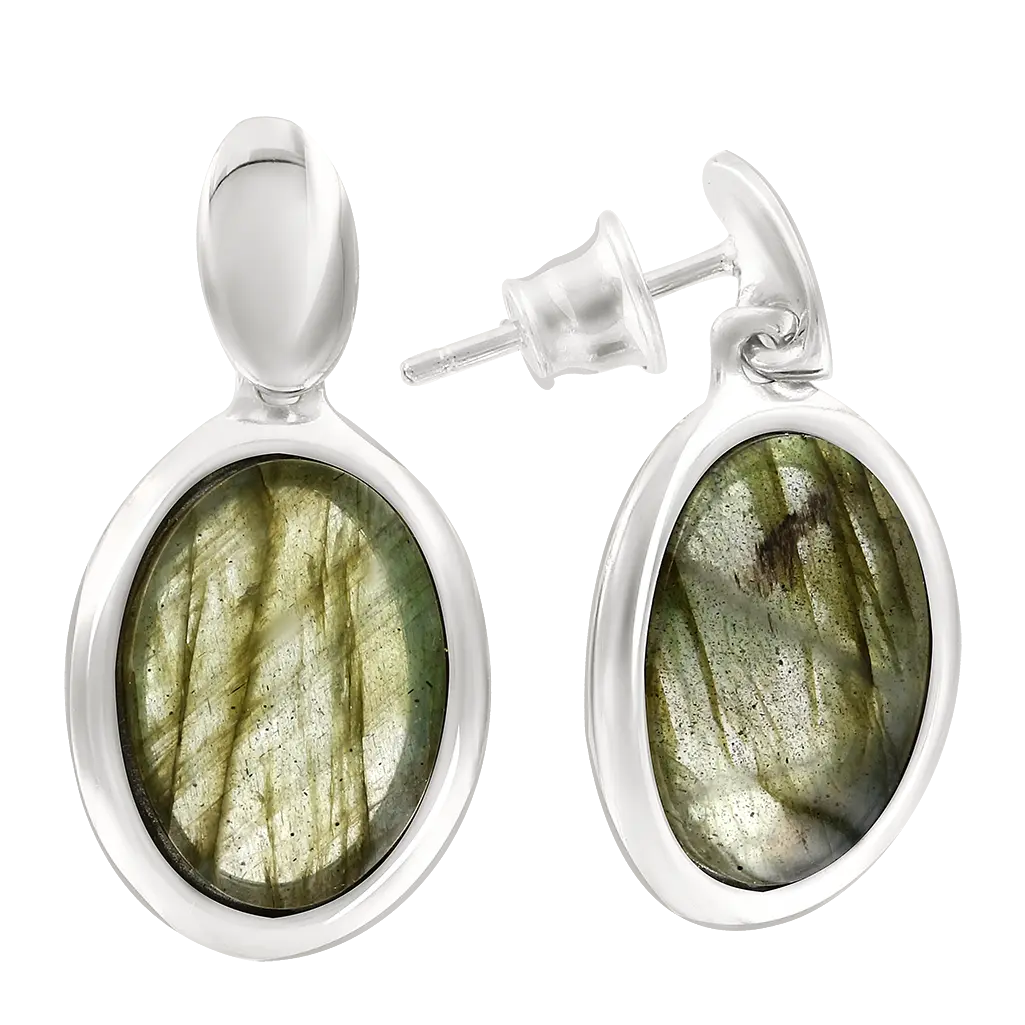 Artikelbild 1 des Artikels “Ohrstecker „Ovalstein hängend“ aus 925 Silber mit Labradorit “