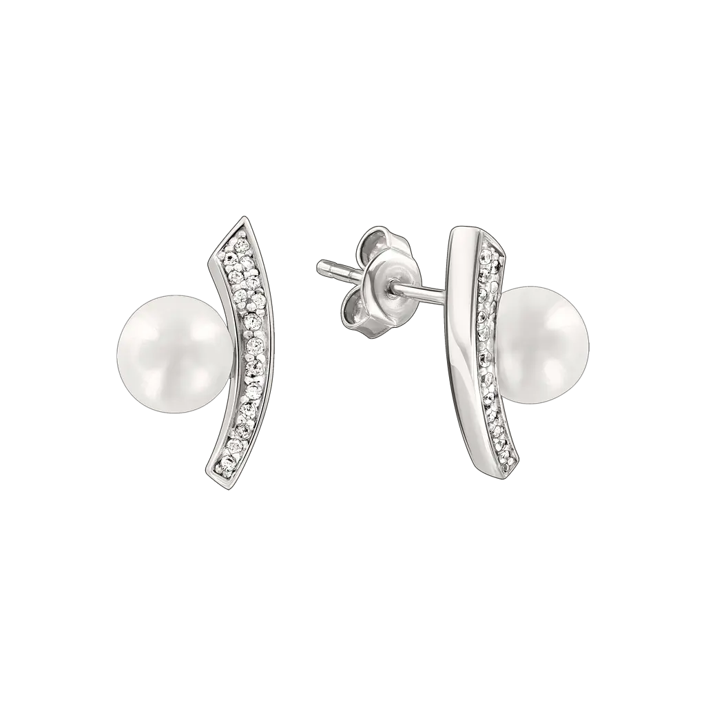 Artikelbild 1 des Artikels “Ohrstecker „Perle an Steg“ aus 925 Silber mit Zirkonia und Perlen “