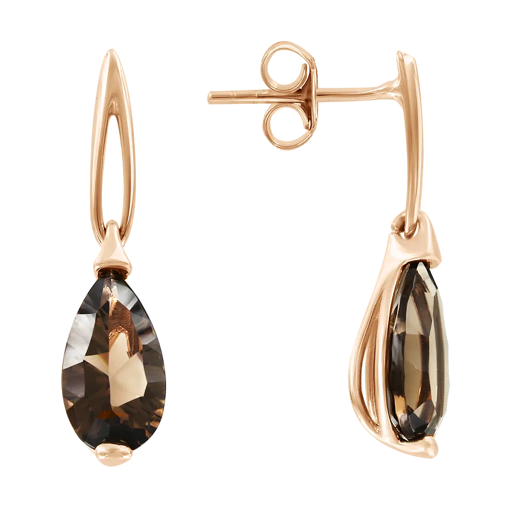 Product image 1 of the product “Stud Earrings “Smoky Quartz Drop” in 585 Rose Gold with Quartz ”