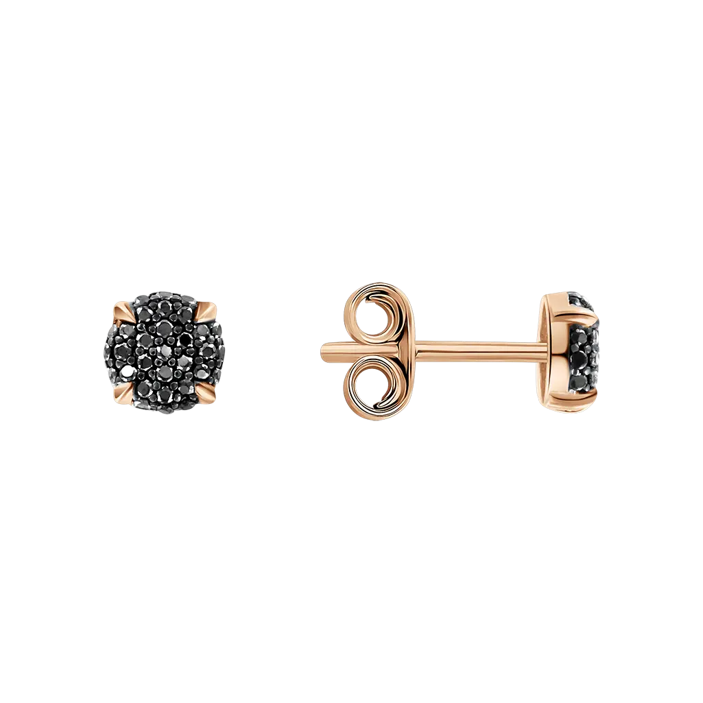 Product image 1 of the product “Stud Earrings “Round with Black Stones” in 585 Rose Gold with Cubic Zirconia ”