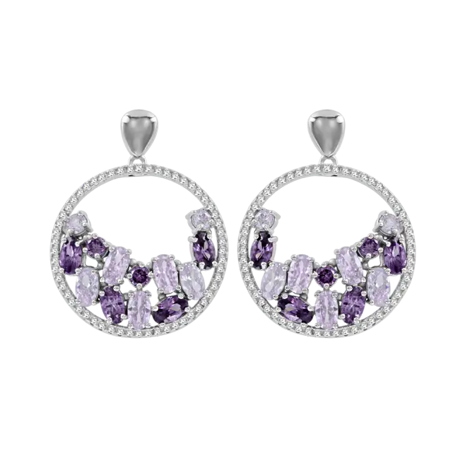Artikelbild 1 des Artikels “Ohrstecker „Rund offen mit Steinen“ aus 925 Silber mit Zirkonia und Amethyst “