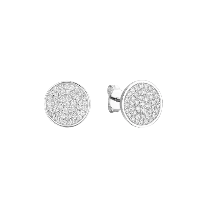 Product image 1 of the product “Stud Earrings “Disc with Stone Accents” in 925 Sterling Silver with Cubic Zirconia ”