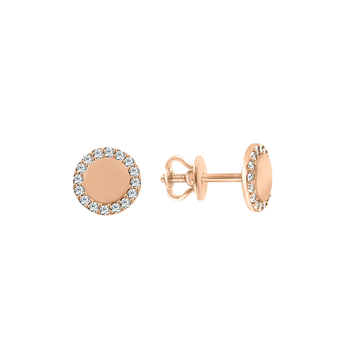 Product image 1 of the product “Stud Earrings “Disc with Stone Halo” in 585 Rose Gold with Cubic Zirconia ”