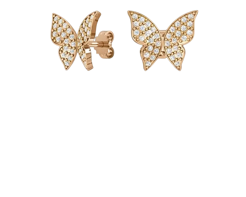 Product image 1 of the product “Stud Earrings “Butterfly” in 585 Rose Gold with Cubic Zirconia, Height 8 mm ”