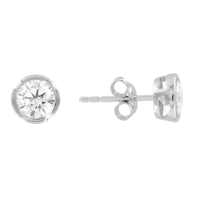 Product image 1 of the product “Stud Earrings “Solitaire in Bezel Setting” in 925 Sterling Silver with Cubic Zirconia, Ø 7 mm ”