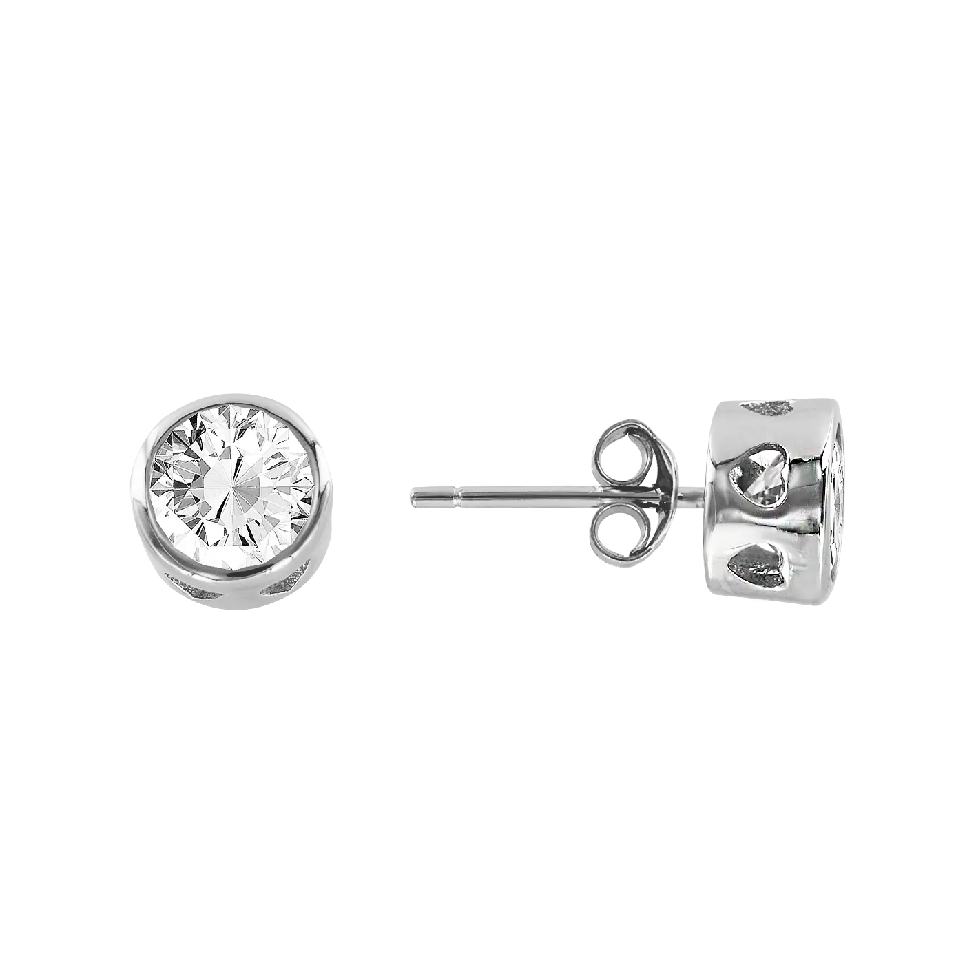 Product image 1 of the product “Stud Earrings “Solitaire in Bezel Setting” in 925 Sterling Silver with Cubic Zirconia, Ø 7 mm ”