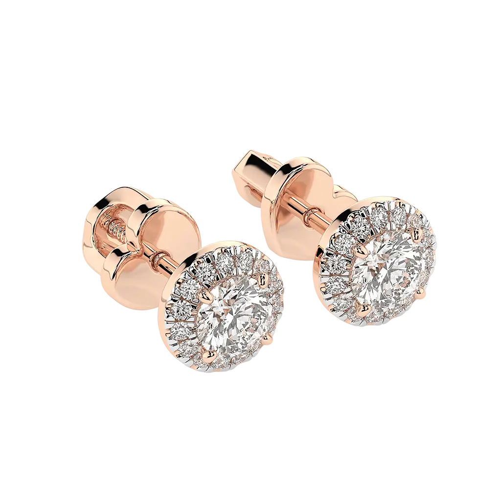 Product image 1 of the product “Stud Earrings “Solitaire with Stone Halo” in 585 Rose Gold with Diamonds ”