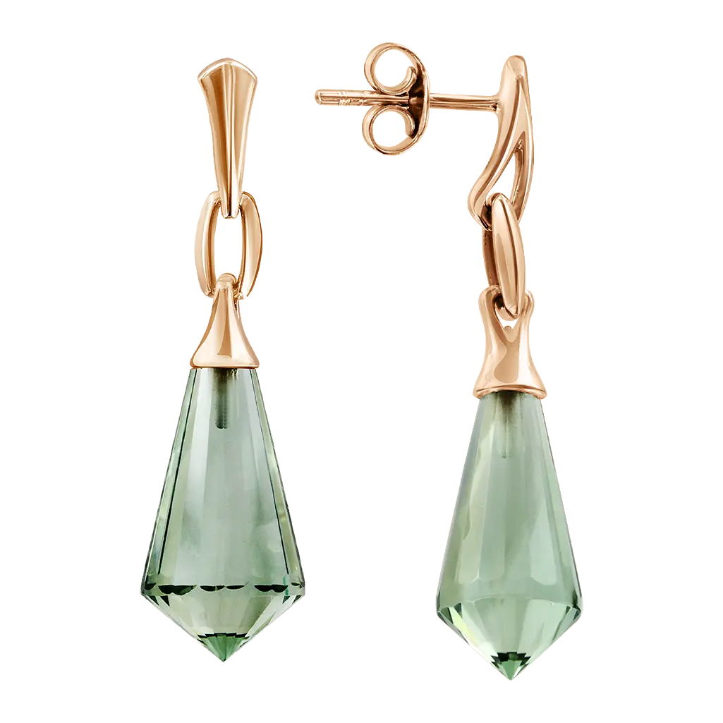 Artikelbild 1 des Artikels “Ohrstecker „Spitzer Tropfen hängend“ aus 585 Rotgold mit Amethyst “