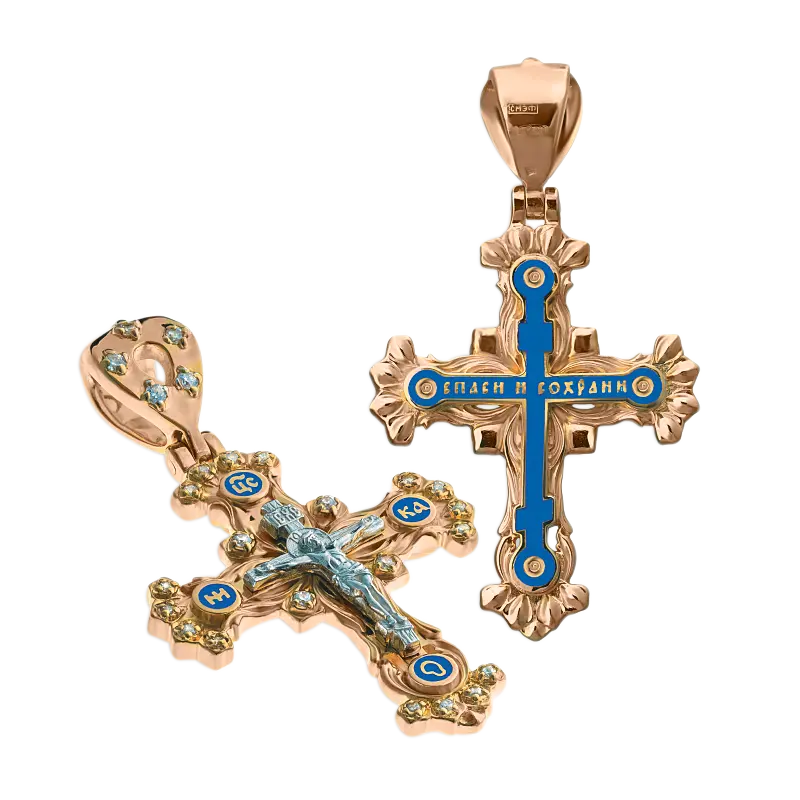 Artikelbild 1 des Artikels “Orthodoxer Kreuzanhänger „Kreuzigung Christi“ aus 925 Silber, vergoldet mit 999er Rotgold, Höhe 49 mm “
