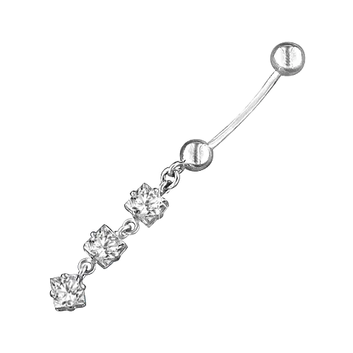 Product image 1 of the product “Piercing “Hanging Banana with Three Stones” in 925 Sterling Silver with Cubic Zirconia ”