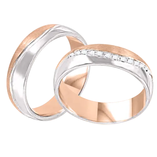 Product image 1 of the product “Wedding Ring “Diagonal Two-Tone with Stone Row” in 585 Two-Tone Gold with Diamonds ”