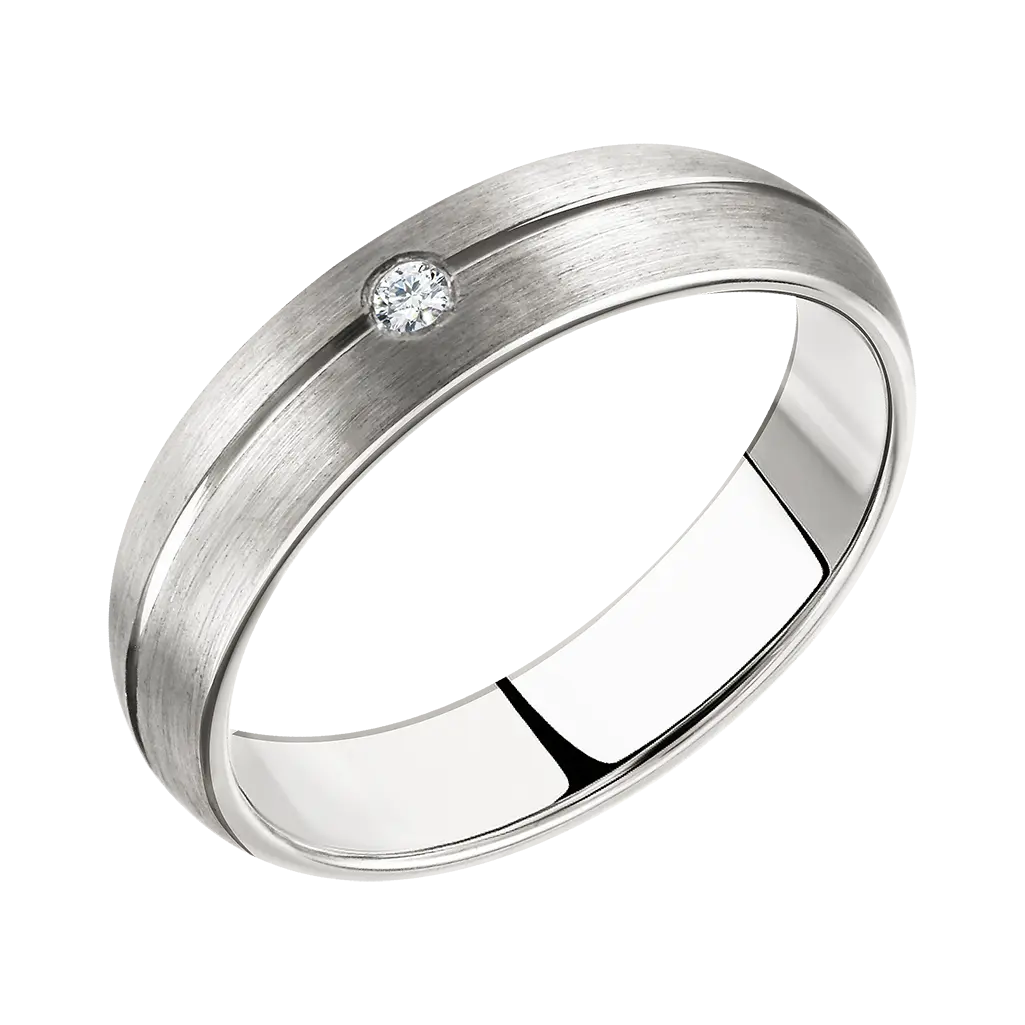 Product image 1 of the product “Wedding Ring “Matte with Groove and Stone” in 925 Sterling Silver with Cubic Zirconia, Width 5 mm ”